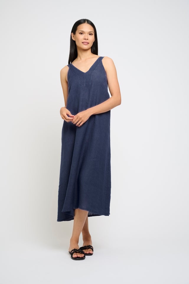 chinese dress ladies Pistache Linen Shift Dress with High Low Hem- Pebble – Styleartist main image 0