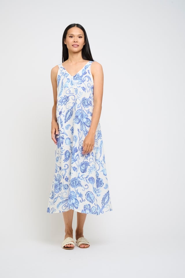 knee length dresses for ladies Women's Relaxed Linen Dress in Navy by Pistache Apparel – Once@426 Boutique  and Market main image 1